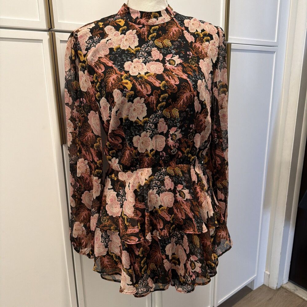 NWT Cottagecore Fall Floral Chiffon Romper Ruffle S Whimsigoth Coquette Boho Mod